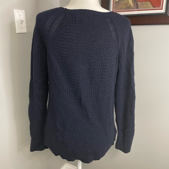 LOFT Navy Blue Crewneck sweater Fisherman Classic Size XL Womens Wool Cotton - Picture 3 of 5